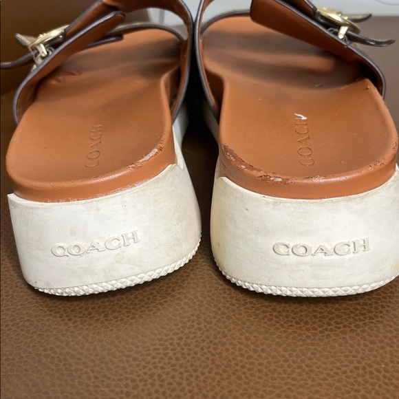 Coach Brown Signature Canvas Double-Strap Slide Sandals with Gold Buckles - Picture 5 of 7